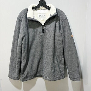 Orvis Men's Brighton Jacket M Gray 1/4 Zip Pullover Sherpa Sweater Sweatshirt